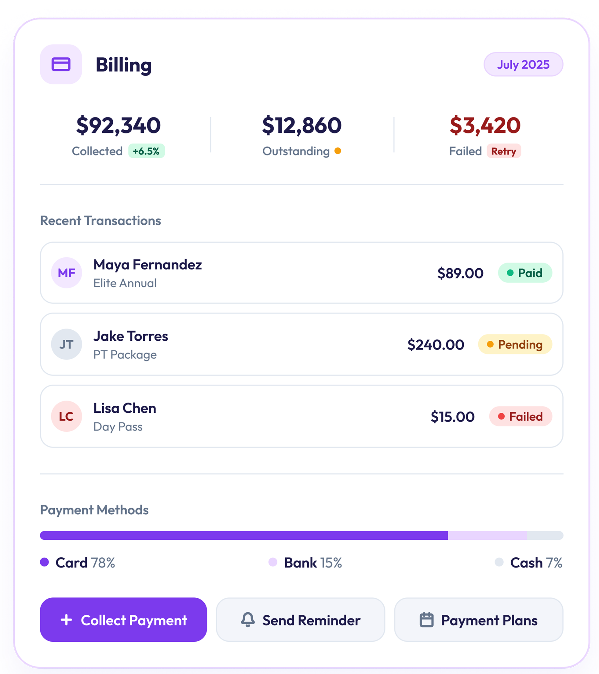 Fitness Marvel billing overview card